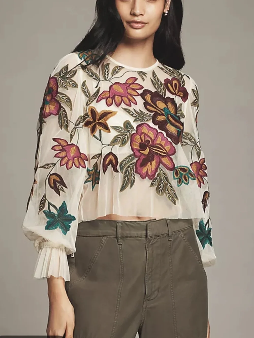 Anthropologie Layla Embroidered Appliqué Mesh Blouse - Picture 1 of 5
